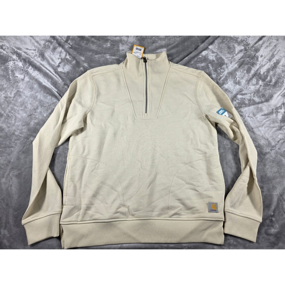 Carhartt Half-Zip‎ Terry Sweatshirt Womens S Beige Tencel Relaxed Fit w/ Pockets